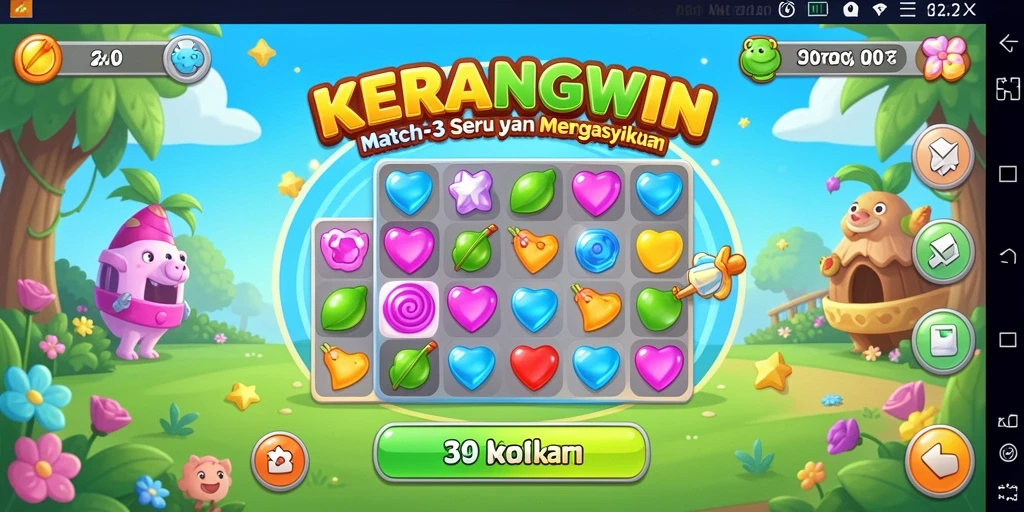 Tampilan gameplay KERANGWIN dengan kerang yang berwarna-warni dan tantangan seru.