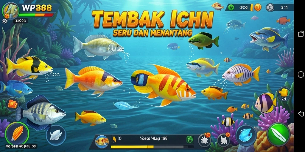 Screenshot gameplay WP888 menunjukkan aksi tembak ikan yang seru.